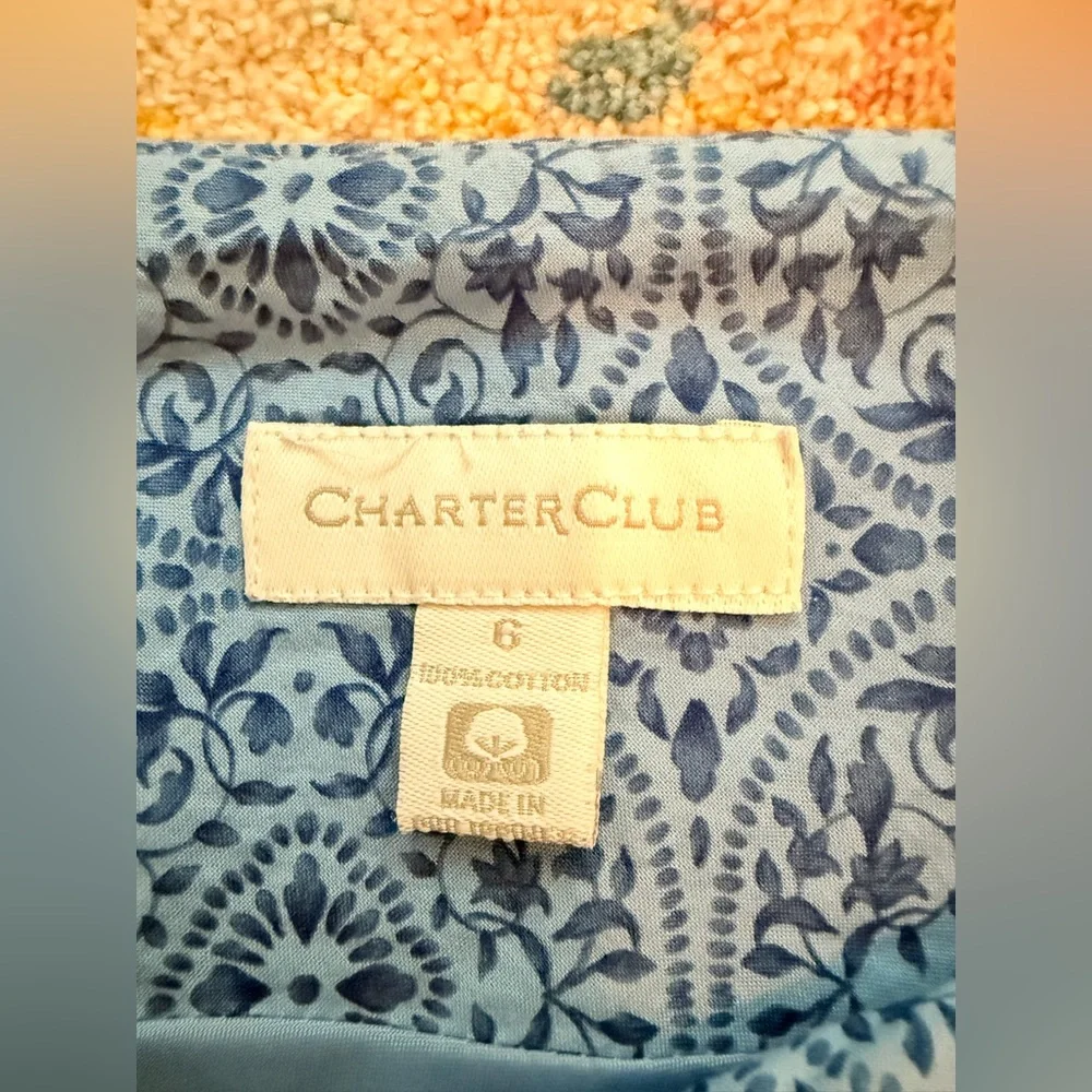 Y2K 100%cotton Charter Club Blue Patterned Women's lined midi Skirt‎ size6 - Picture 5 of 7